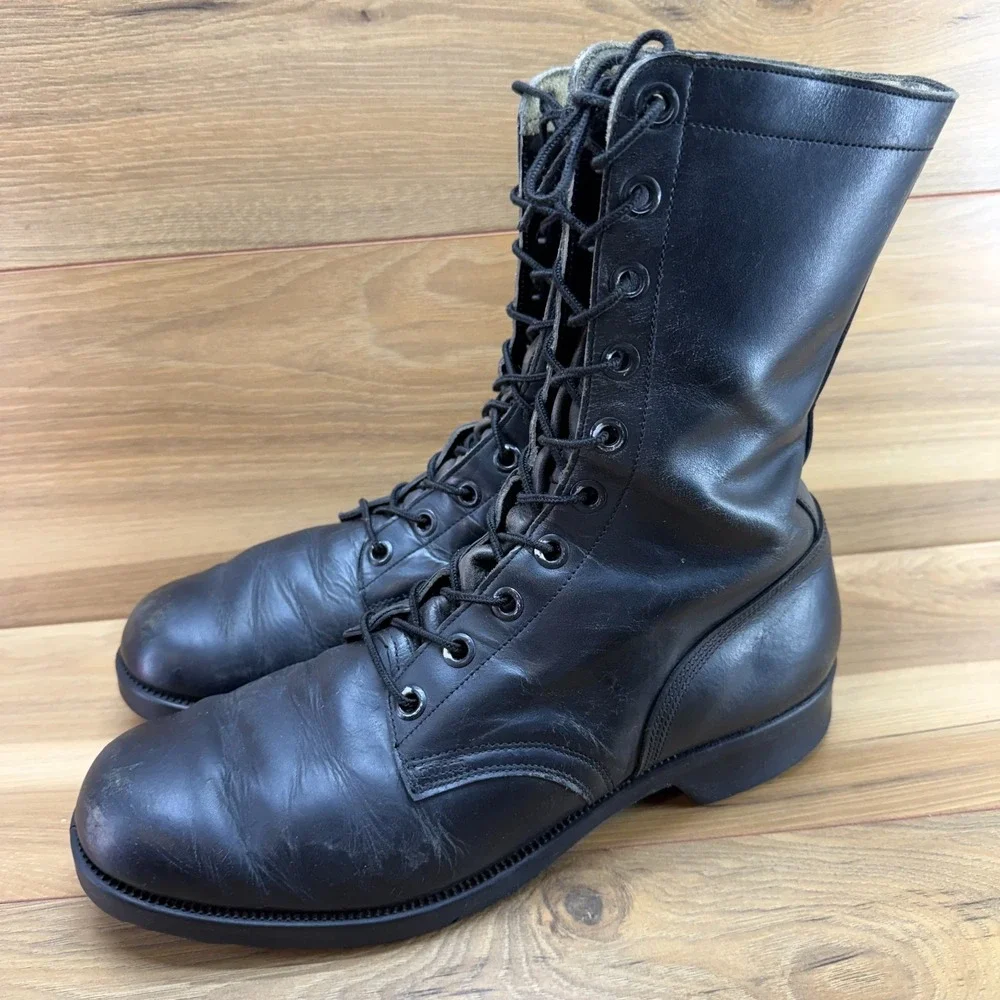 Genesco Military Combat Boots Mens 12 R Black Leather Jump Trooper Goth Punk